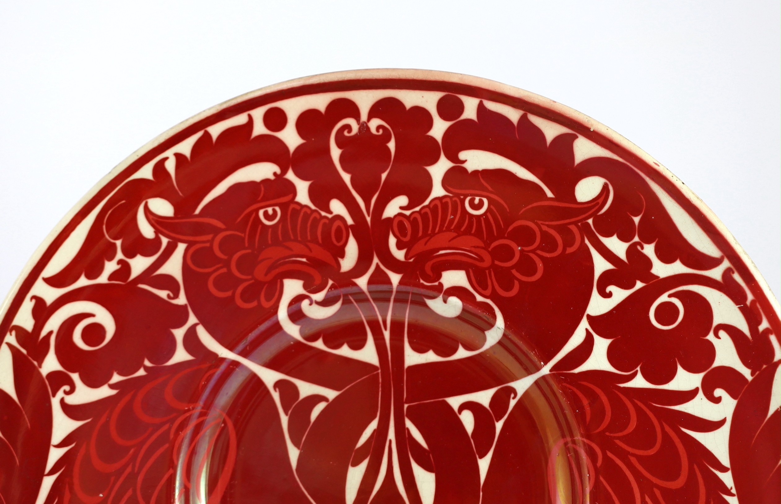 A rare William de Morgan ruby lustre dish, c.1880, 31.2cm diameter